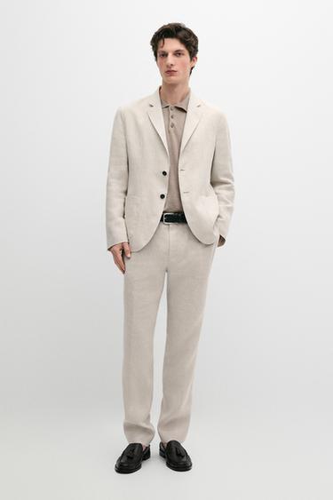 Americana traje detalle bolsillos 100% lino - Crudo de Zara