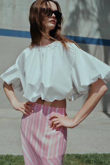 TOP DE POPELÍN GLOBUS - Blanc de Zara