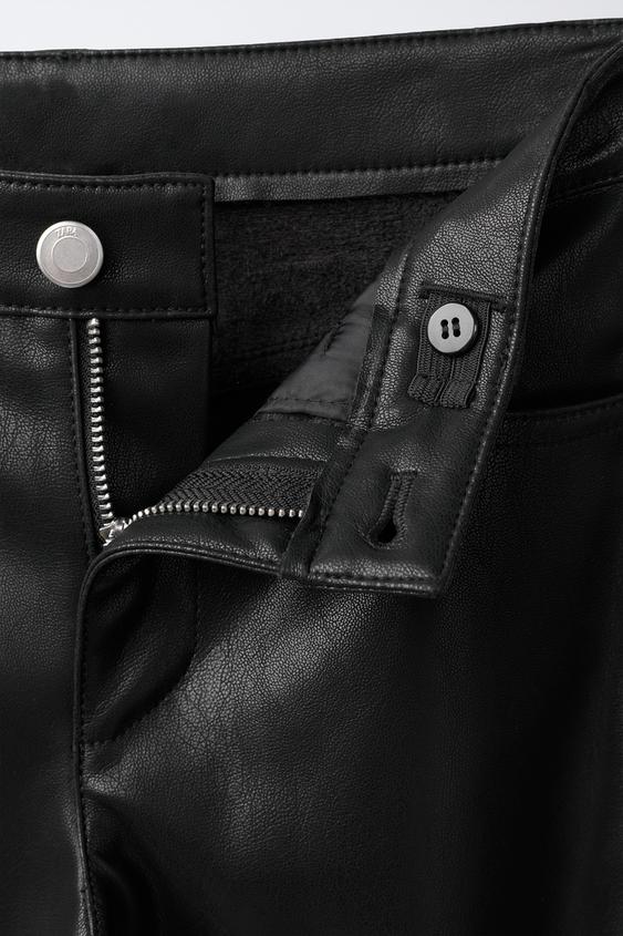 PANTALON WIDE LEG MATIÈRE SYNTHÉTIQUE - Noir de Zara - Image 2