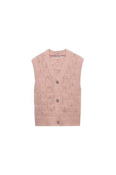 KNIT WAISTCOAT WITH BEJEWELLED BUTTON