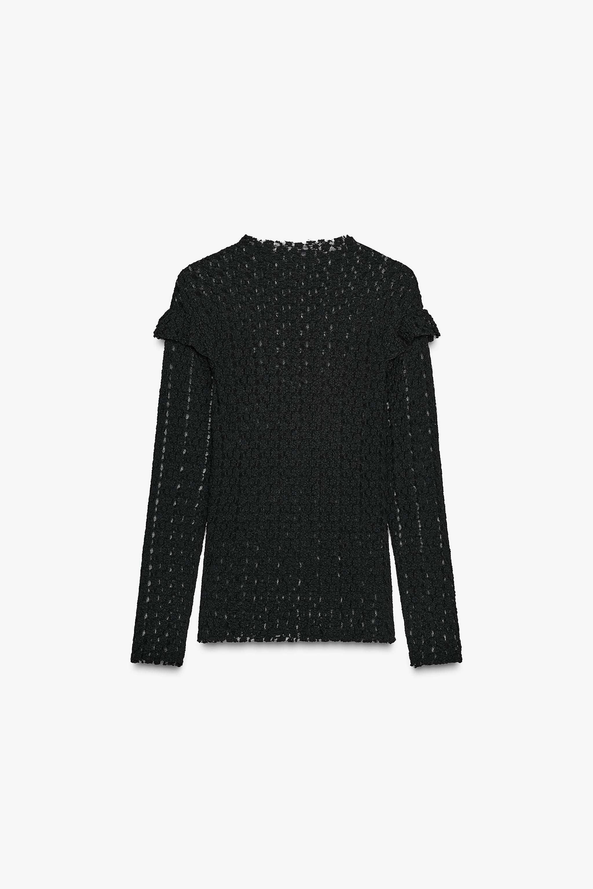 らっきょ RUFFLED LACE TOP - Black | ZARA United States