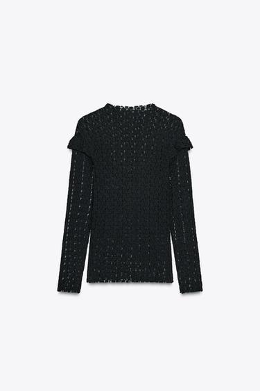 LACE TOP WITH RUFFLES - Black by Zara - Image 6