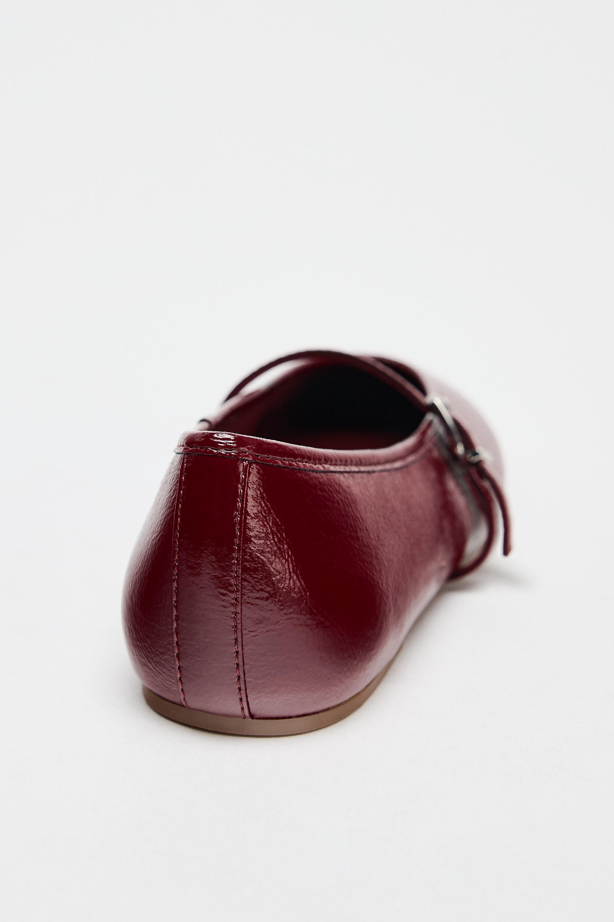 ZARA】ダブルストラップ エナメルバレリーナシューズ (ZARA