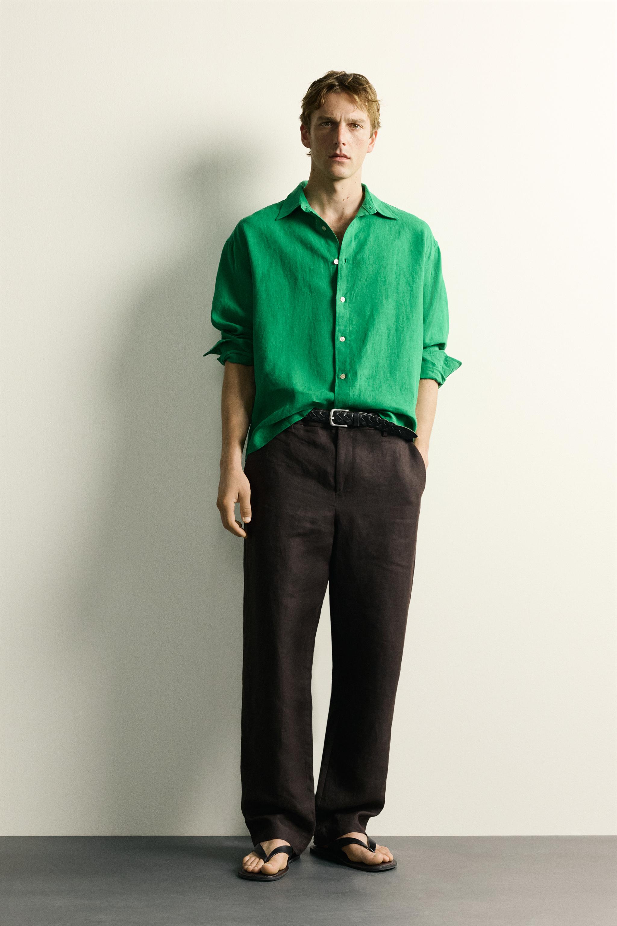 zara green linen shirt dress Zara dress linen tunic