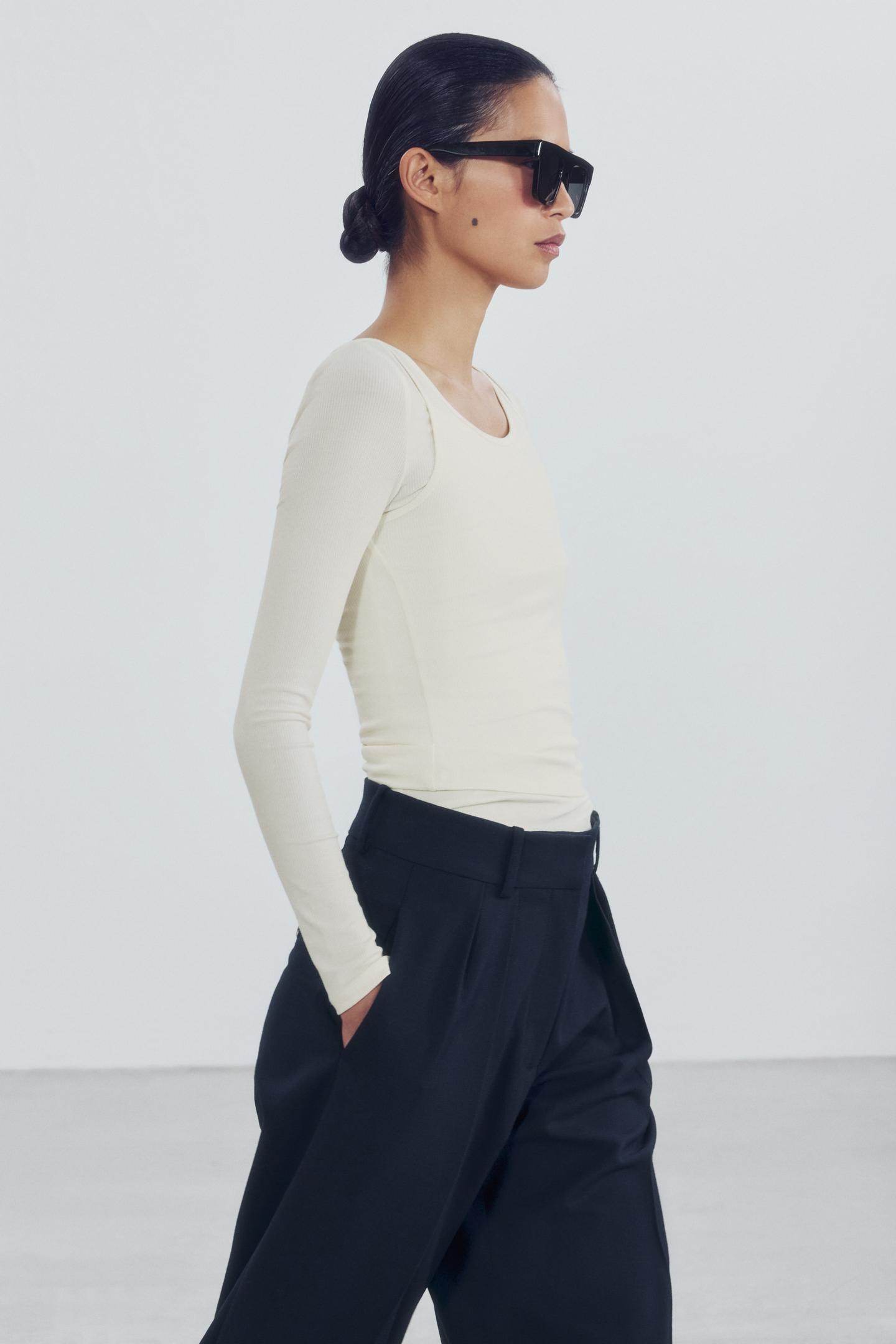 Женская футболка Zara Layered Effect, цвет: Сливочный — фото 5