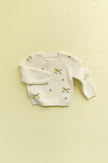 KNIT SWEATER WITH CROSS-STITCH DETAILS - Ecru by Zara