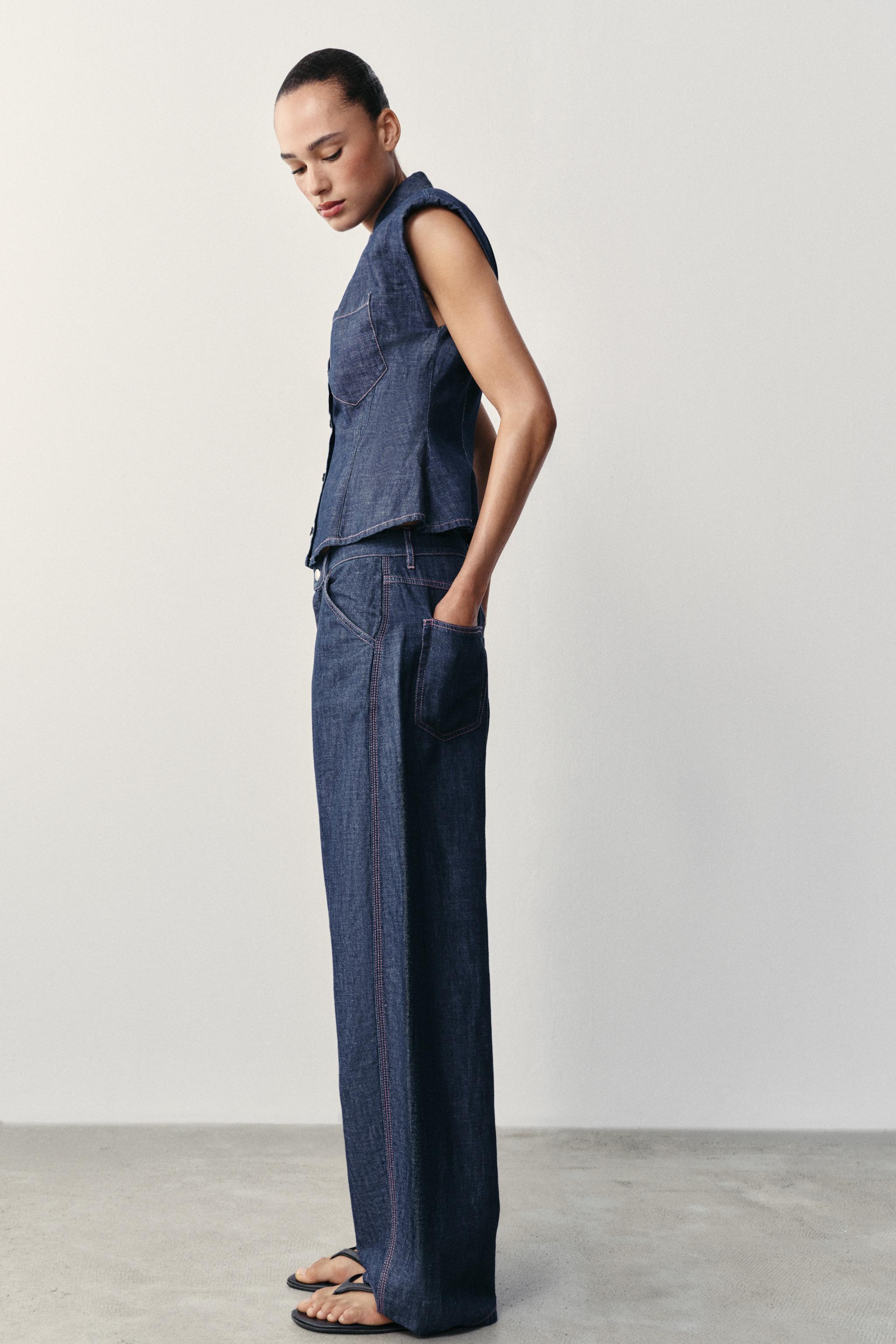 Zara VATKALI KETEN PEPLUM GÖMLEK görsel 4