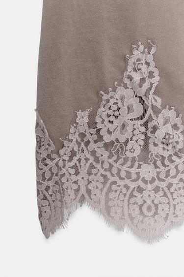 WASHED-EFFECT SKIRT WITH LACE - Brown / Taupe by Zara - Image 5