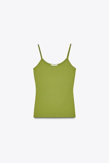 DÉBARDEUR EN POLYAMIDE À BRETELLES FINES - Vert olive de Zara