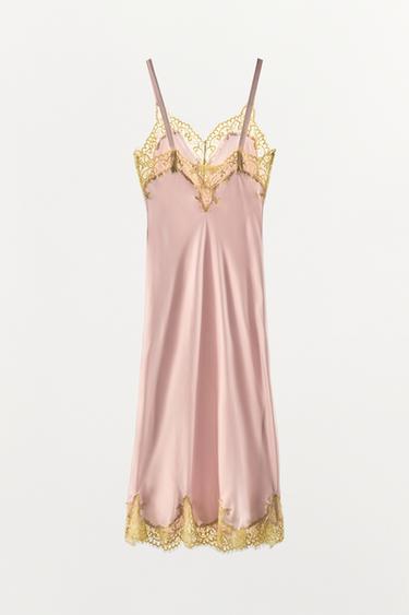 ROBE MI-LONGUE SATINÉE AVEC DENTELLE - Rose de Zara - Image 5