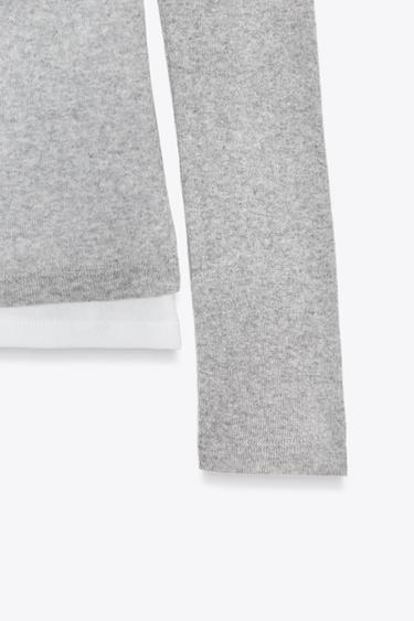 ASYMMETRIC LAYERED-EFFECT T-SHIRT - Grey marl by Zara - Image 6
