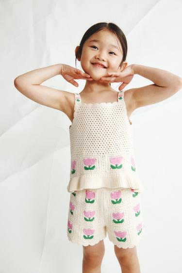 FLORAL CROCHET KNIT TOP - Ecru by Zara