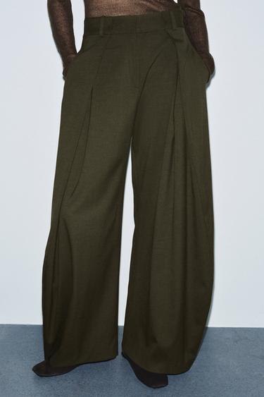 ZW COLLECTION VOLUME TROUSERS WITH DARTS - Olive green by Zara - Image 3