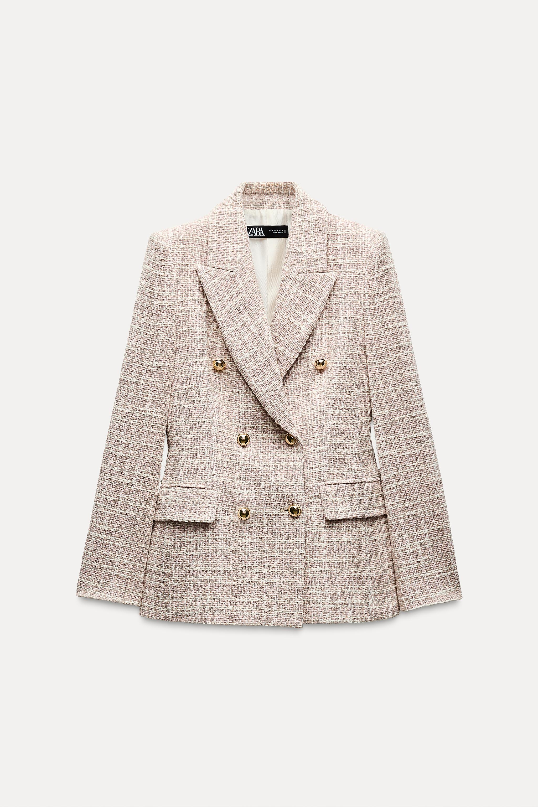 BLAZER AVEC BOUTONNAGE CROISE A TEXTURE Rose Blanc ZARA France