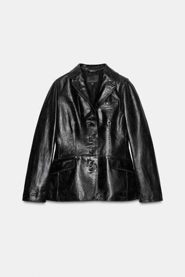 FITTED LEATHER BLAZER - Black by Zara - Image 3