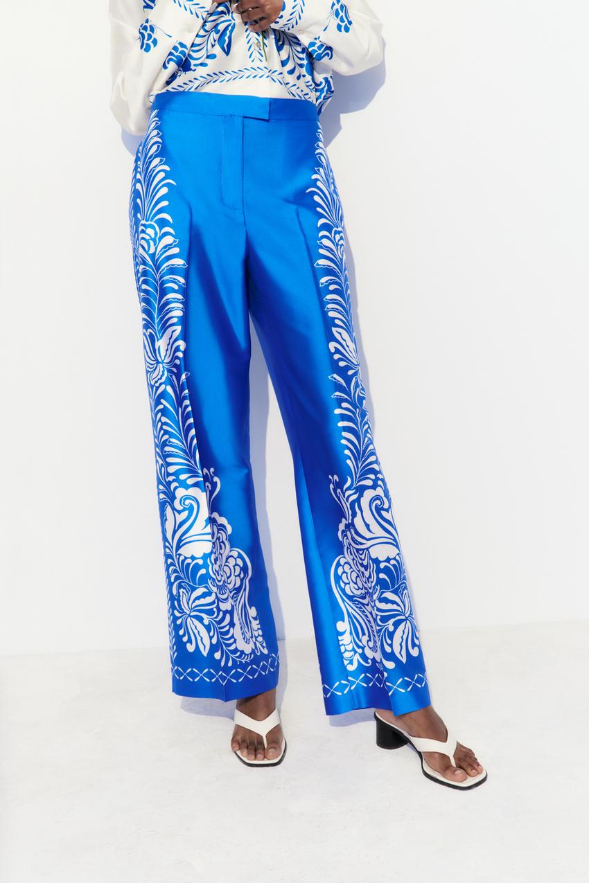 Zara Flowy Cargo Pants Blue Satin Size XL