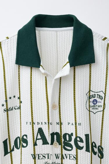 CHEMISE EN MAILLE À RAYURES AVEC INSCRIPTION - Raie verte de Zara - Image 2