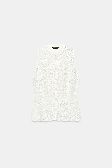 Zara GUIPURE FIREMAN CLASP TOP - White