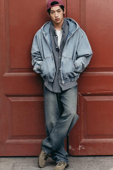 WASHED HOODED JACKET - Light blue by Zara