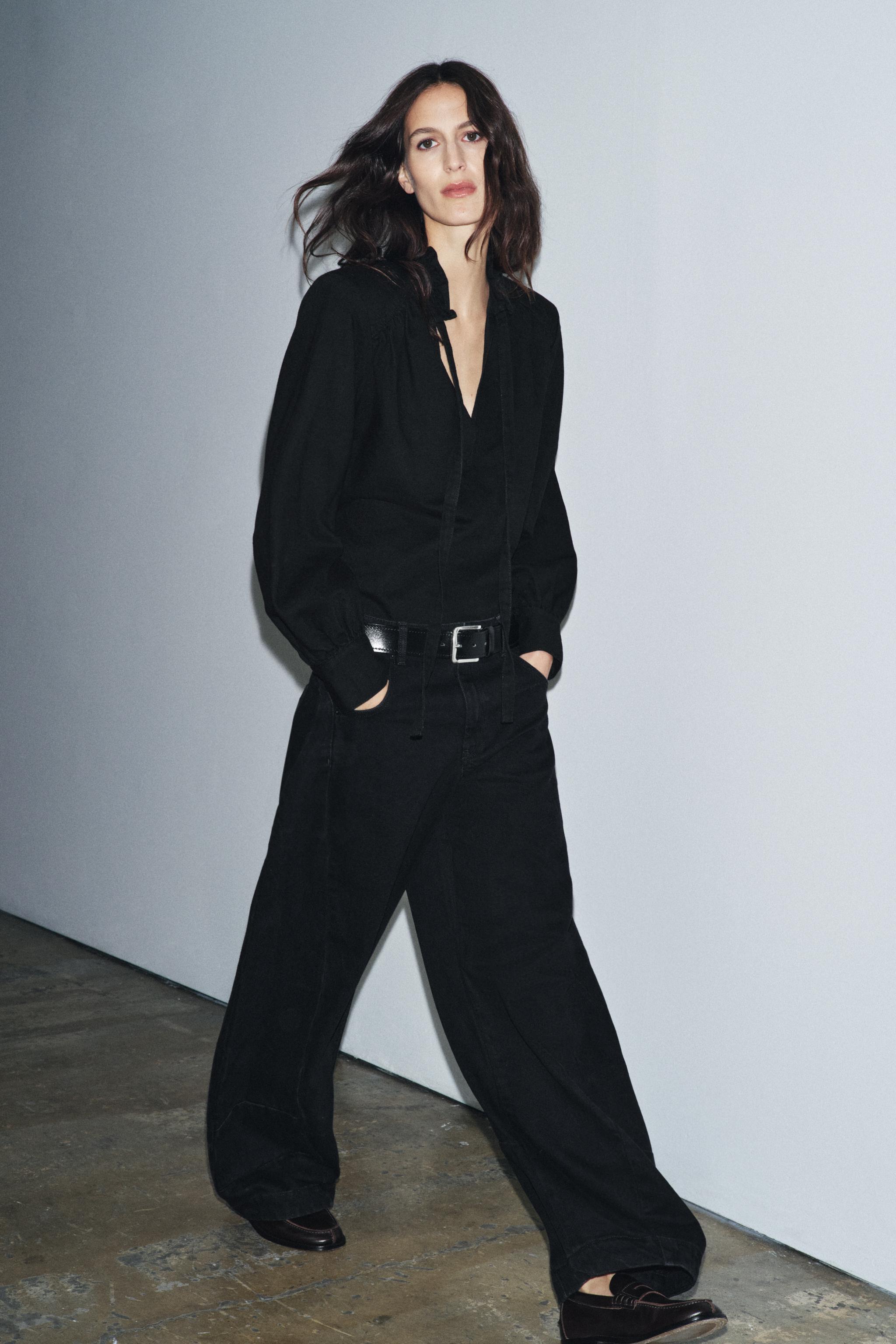 ZW COLLECTION DENIM SHIRT WITH SHOULDER PADS - Black | ZARA South
