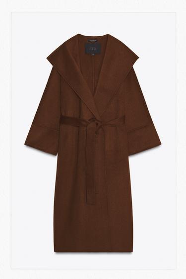 معطف طويل بحزام من الصوف ZW COLLECTION LIMITED EDITION - بني by Zara