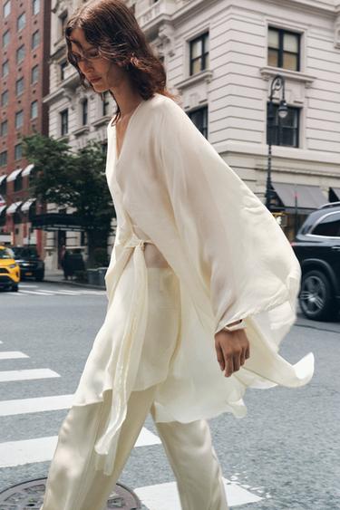 Zara ZW COLLECTION CAPE TIE SHIRT - Ecru