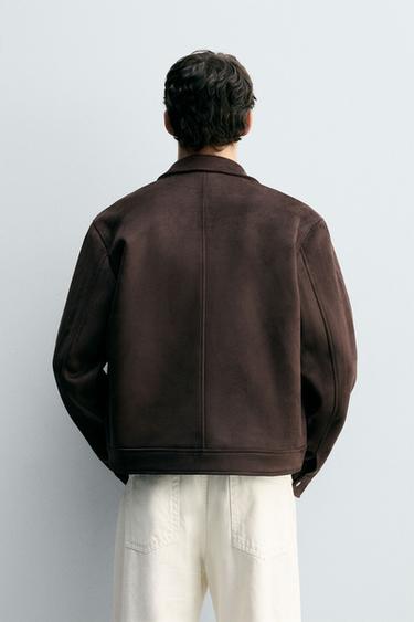 FAUX SUEDE REGULAR FIT JACKET - Chocolate by Zara - Image 2