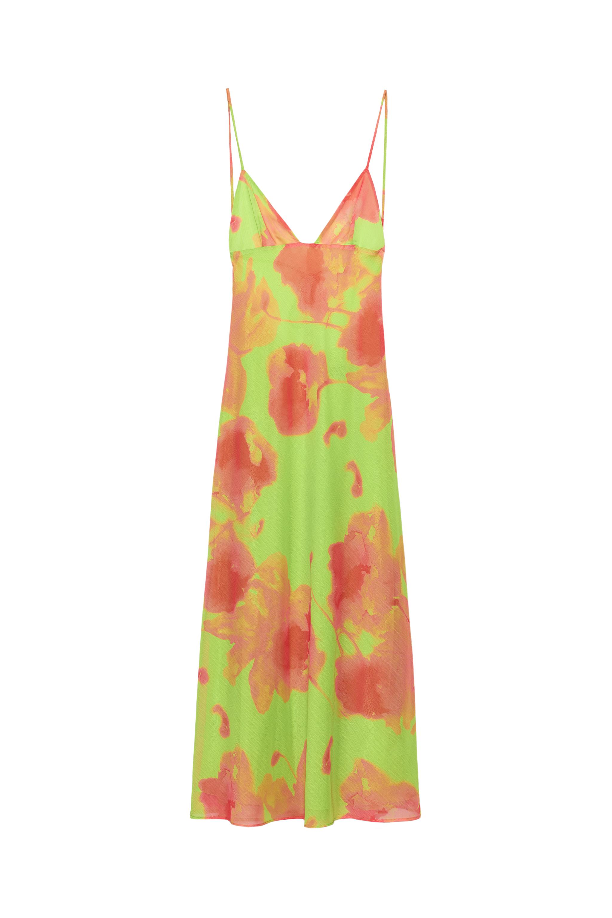 PRINTED STRAPPY MIDI DRESS - orange-green | ZARA United States