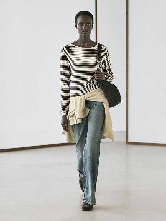 Striped long sleeve knit sweater