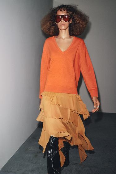 Zara V-NECK BASIC KNIT SWEATER - Orange