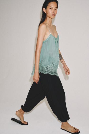 ZW COLLECTION LACE STRAP TOP - Turquoise by Zara