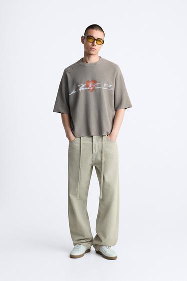 CHECK TEXTURE RIPPED KNIT T-SHIRT - Chalk pink by Zara - Image 0