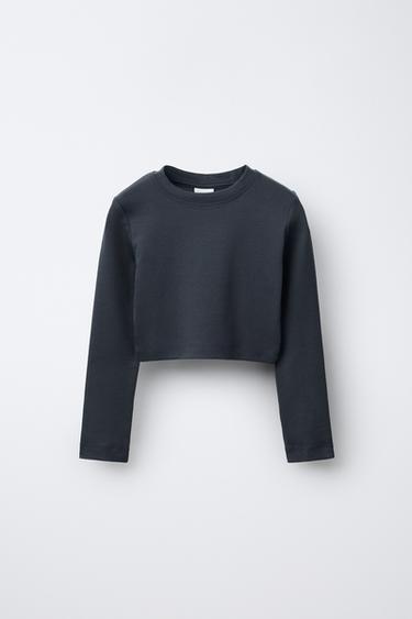 BASIC CROPPED T-SHIRT - Blue / Grey by Zara