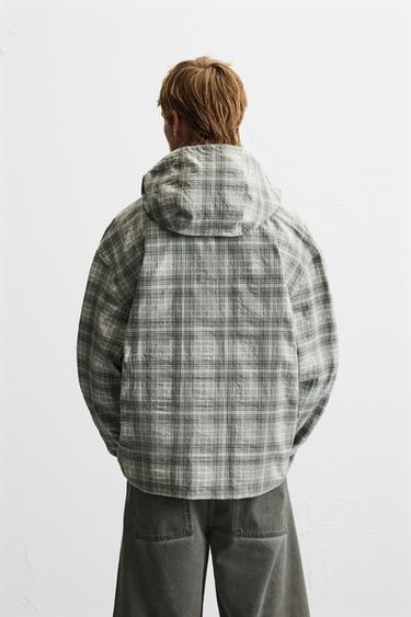 HOODED CHECK OVERSHIRT - Grey by Zara - Image 2