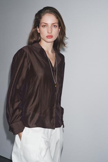 ZW COLLECTION EMBROIDERED POCKET SHIRT - Brown by Zara