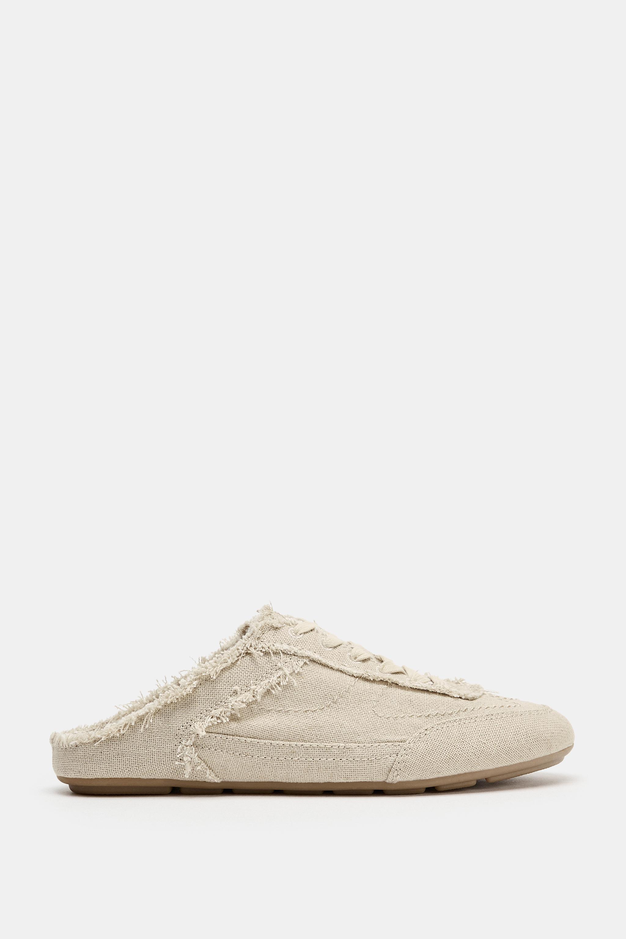 DISTRESSED MULE SNEAKERS — Ecru White