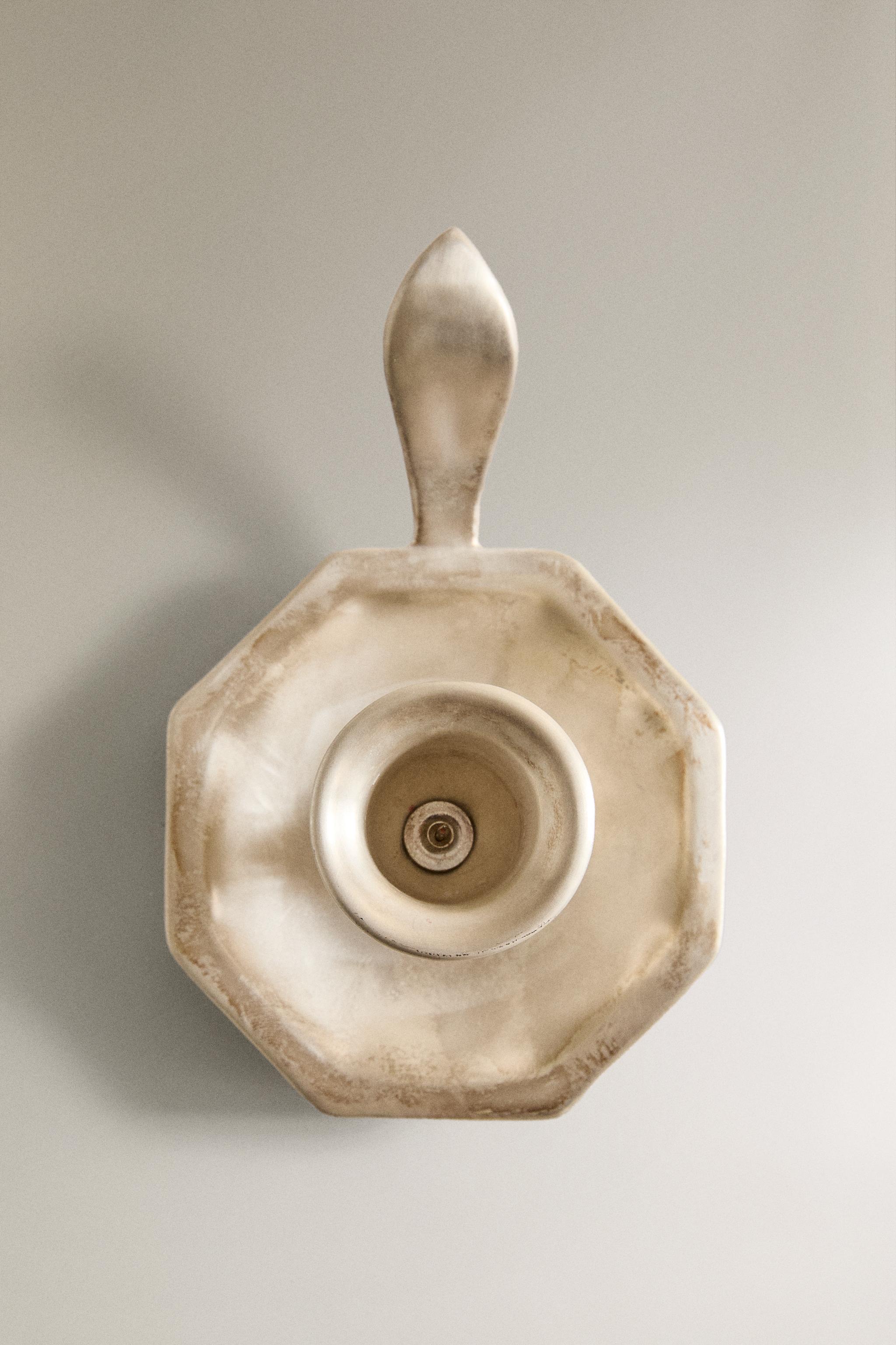 SILVER CERAMIC CHRISTMAS CANDLESTICK