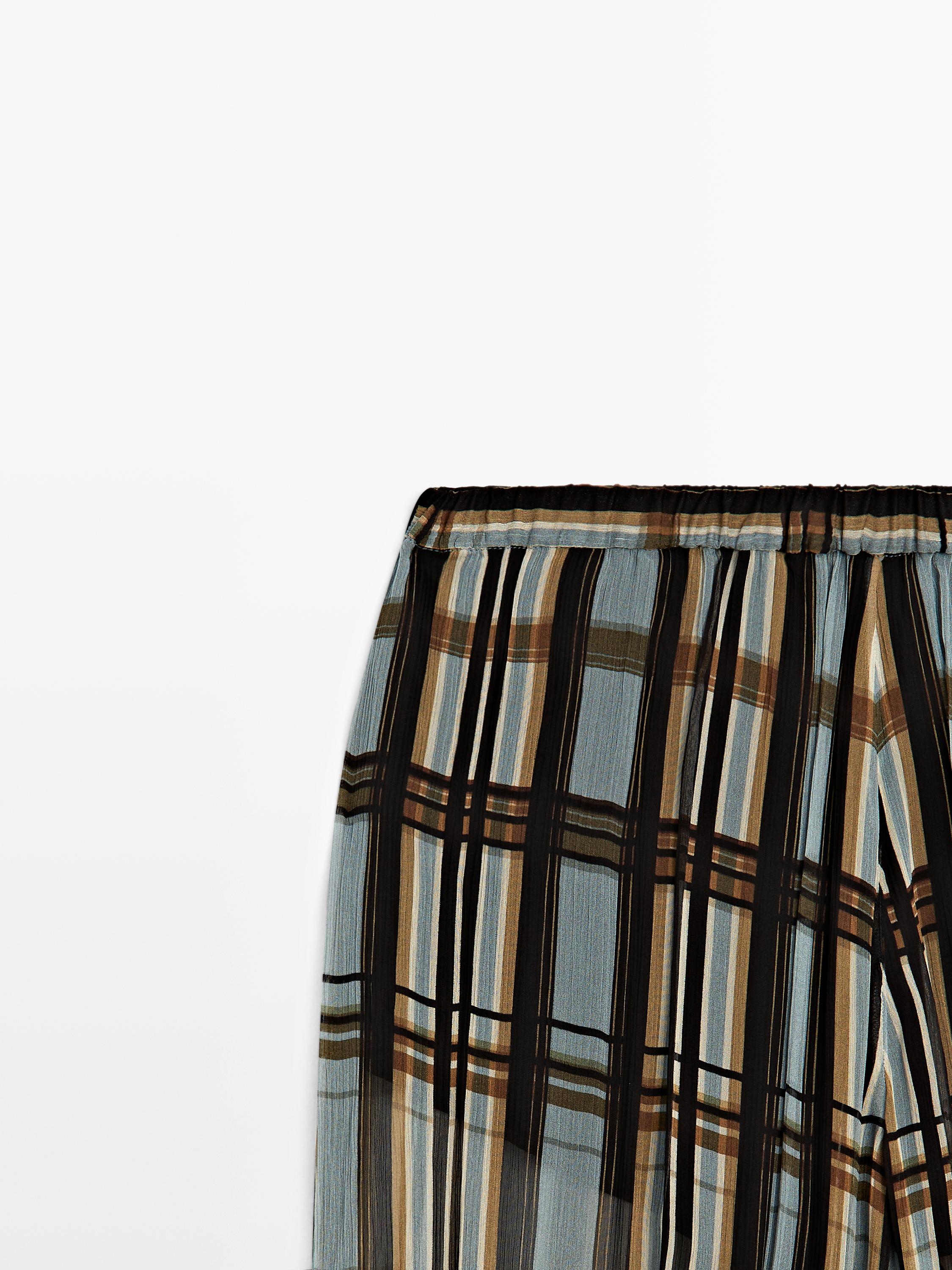 Pantalon bouffant fluide imprimé carreaux