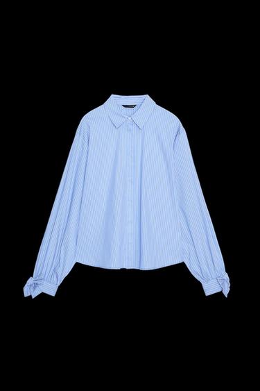 Zara POPLIN SHIRT WITH TIES - Blue / White - Image 0