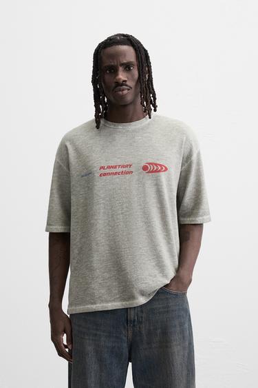 COMBINED PRINT KNIT T-SHIRT - Anthracite grey by Zara
