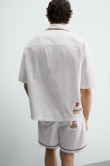 CHEMISE DÉCONTRACTÉE BRODÉE CONTRASTE - Écru de Zara - Image 4