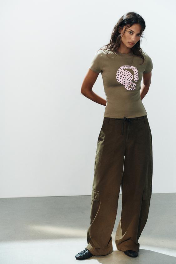 Zara AGATHE SINGER PRINT T-SHIRT - Khaki - Image 0
