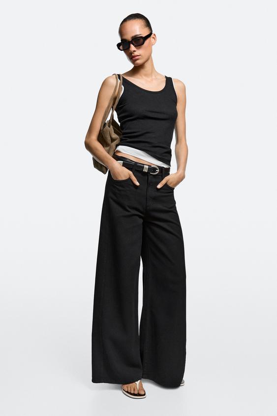 Zara Flowy wide-leg jeans - Black - Image 0
