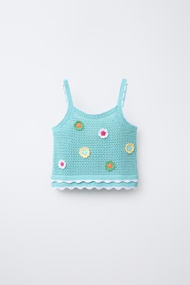 FLORAL CROCHET KNIT TOP - Light turquoise by Zara - Image 0
