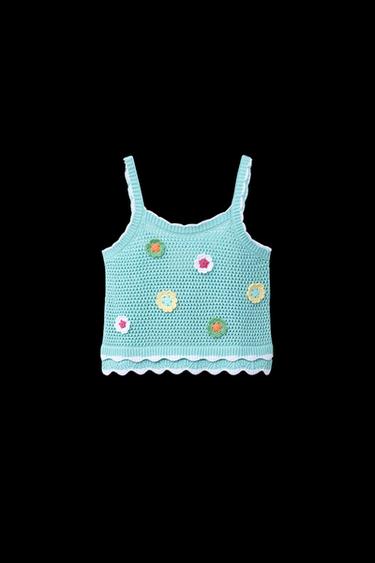 TOP PUNTO FLORES CROCHET - Turquesa claro de Zara - Imagen 0