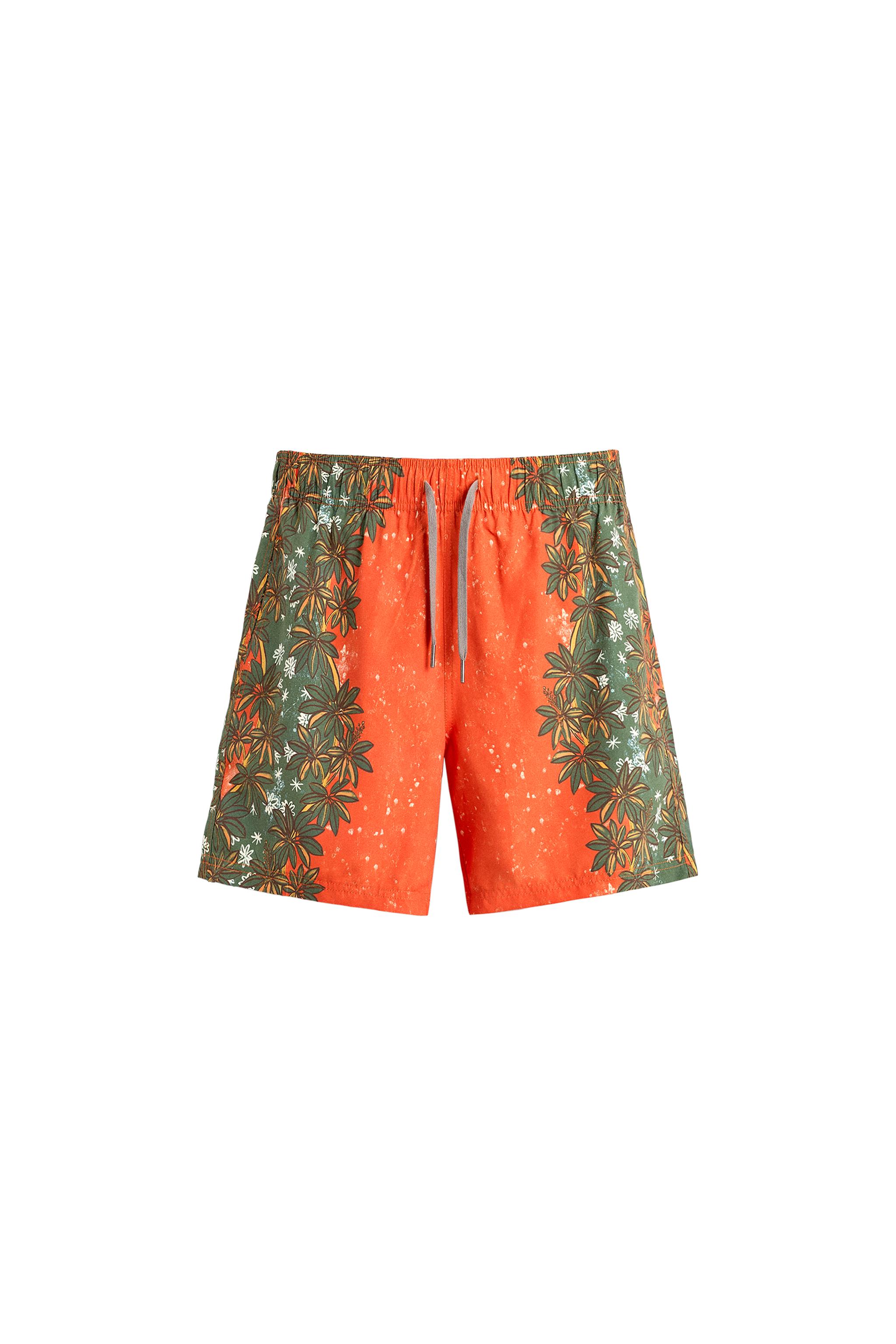 LONG FLORAL PRINT SWIM TRUNKS - Coral | ZARA United States