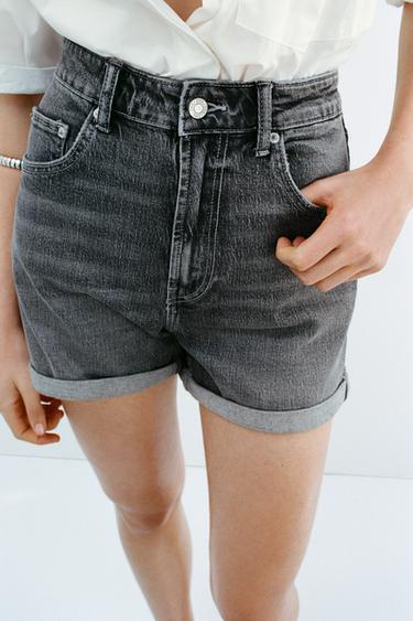 Zara TRF HIGH-WAISTED MOM FIT DENIM SHORTS - Anthracite grey - Image 0