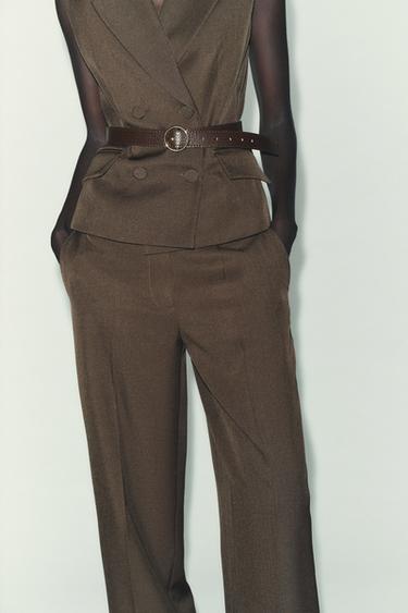 PANTALON DROIT TAILLE HAUTE - marron chiné de Zara - Image 1