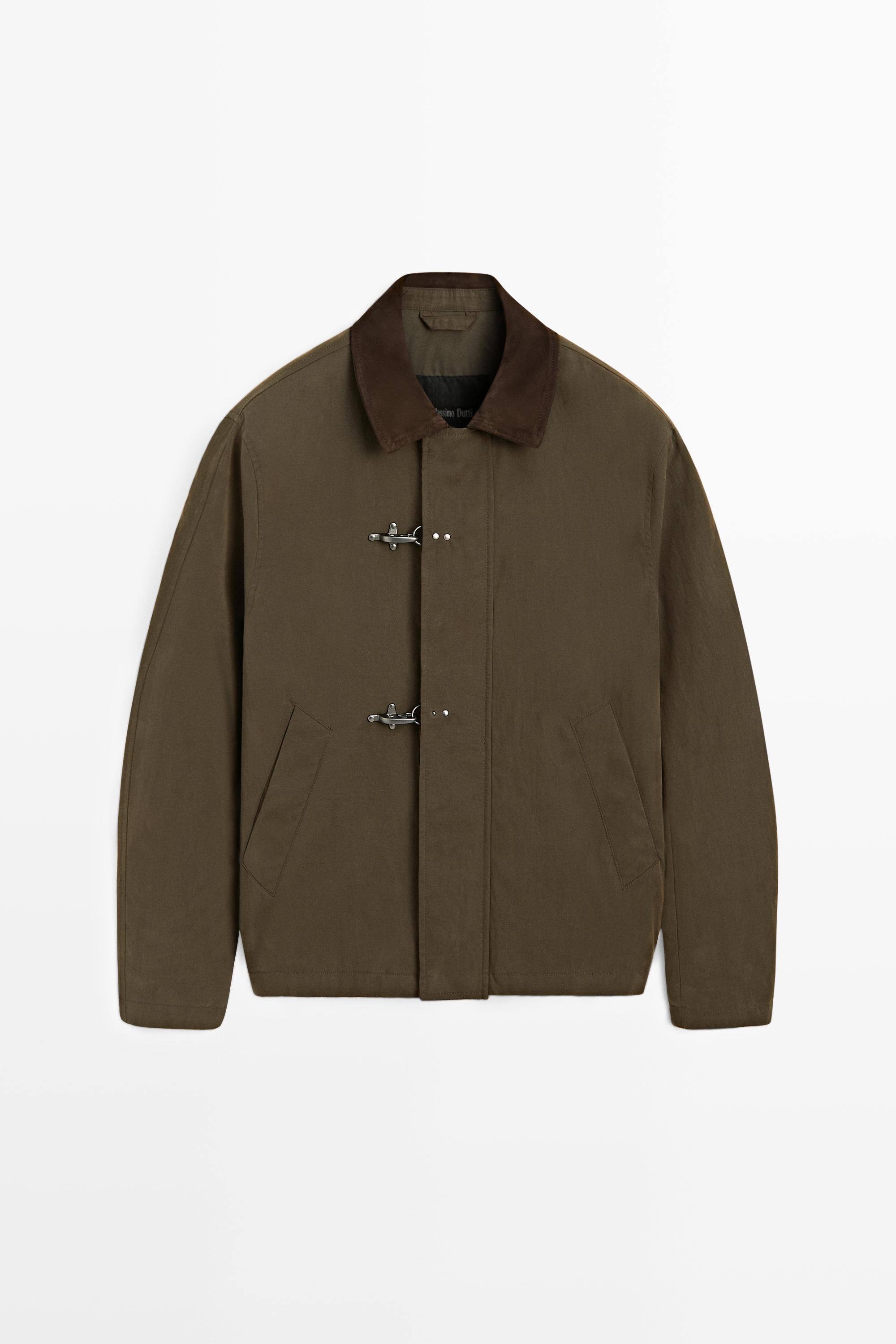Jacket with leather collar detail