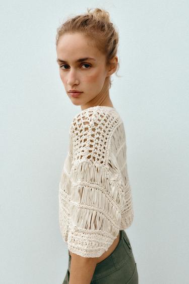 TOP EN MAILLE ET RUBANS - Écru de Zara - Image 4